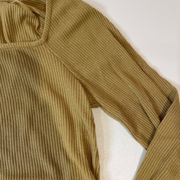 y2k brown square neck long sleeve top fall elena gilbert autumn cozy minimal 90s - Picture 3 of 7